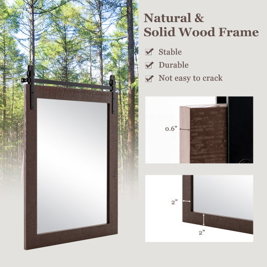 30 x 22 Inch Wall Mount Mirror with Wood Frame-Walnut