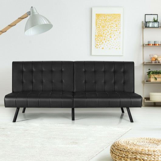 Futon Sofa Bed PU Leather Convertible Folding Couch Sleeper Lounge-Black
