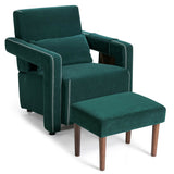 Modern Berber Fleece Single Sofa Chair with Ottoman and Waist Pillow-Green