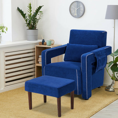 Modern Berber Fleece Single Sofa Chair with Ottoman and Waist Pillow-Blue