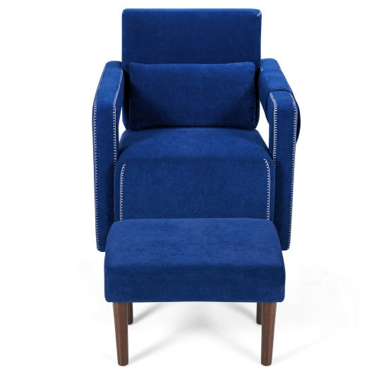 Modern Berber Fleece Single Sofa Chair with Ottoman and Waist Pillow-Blue