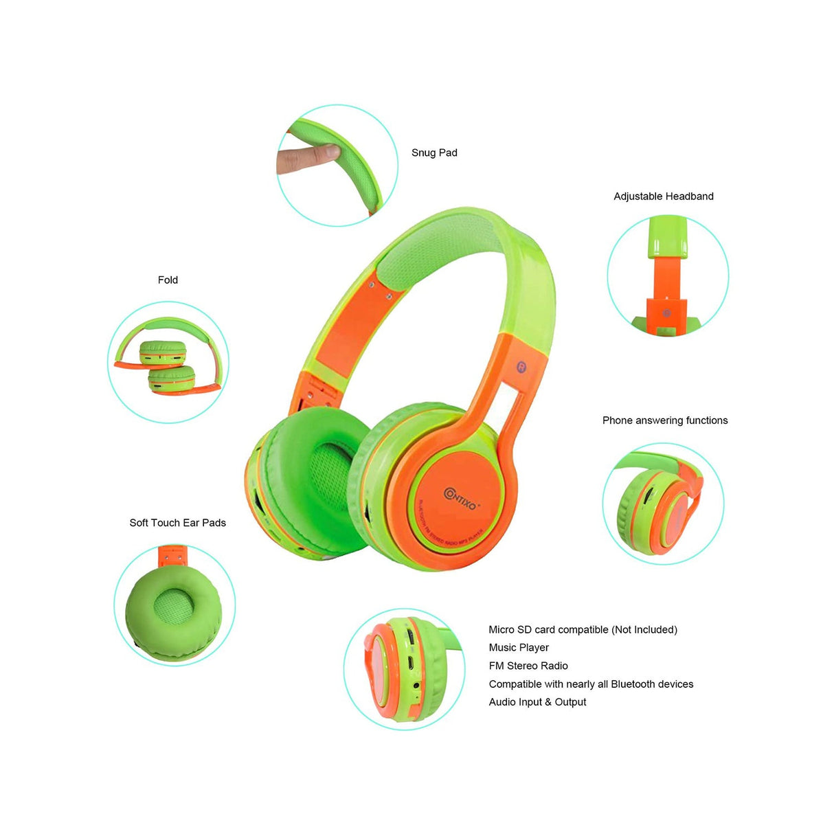 Contixo KB-2600 Kid Foldable Wireless Bluetooth Headphones by Contixo