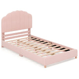 Twin Bed Frame with Height-Adjustable Headboard and Sturdy Wooden Slats-D