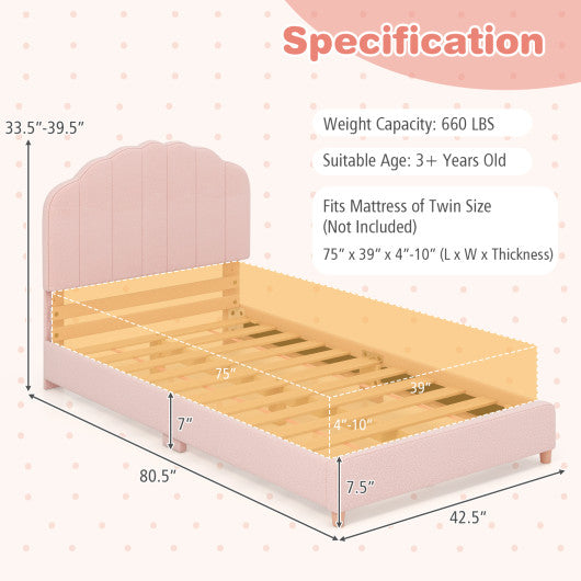 Twin Bed Frame with Height-Adjustable Headboard and Sturdy Wooden Slats-D