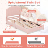 Twin Bed Frame with Height-Adjustable Headboard and Sturdy Wooden Slats-D