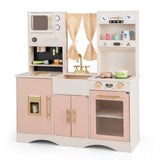 Kids Kitchen Playset with Microwave and Coffee Maker for Ages 3+-Pink