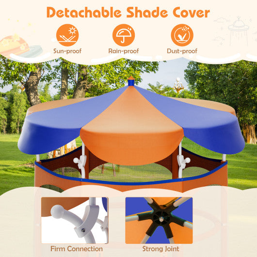 64" Kids Trampoline with Detachable Canopy and Safety Enclosure Net-Orange