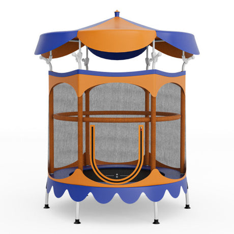 64" Kids Trampoline with Detachable Canopy and Safety Enclosure Net-Orange