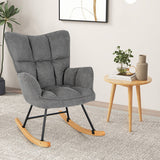 Linen Nursery Rocking Chair with High Backrest and Padded Armrests-Gray