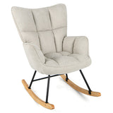 Linen Nursery Rocking Chair with High Backrest and Padded Armrests-White