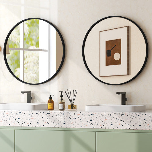 24" Black Circle Bathroom Mirror with Explosion-proof Film