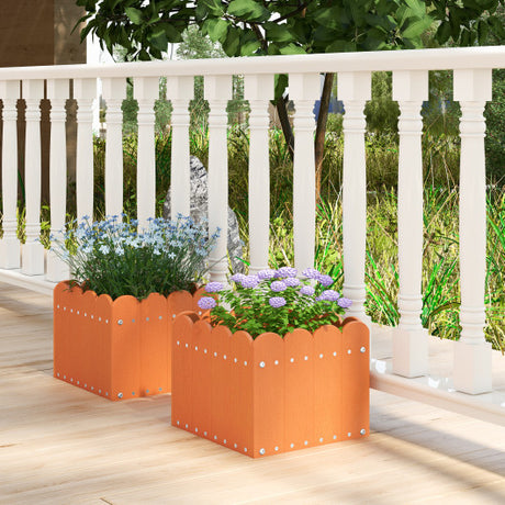2 Pack Square Planter Box with Drainage Gaps for for Front Porch Garden Balcony-Orange