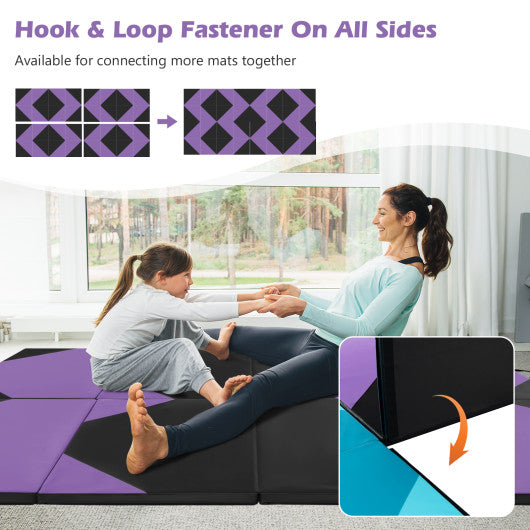 10' x 4' x 2" Folding Exercise Mat with Hook and Loop Fasteners-Purple