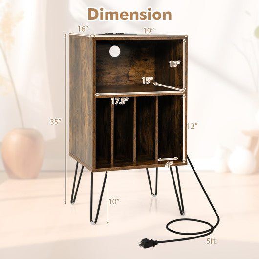 Record Player Stand with Charging Station for Living Room Bedroom-Rustic Brown