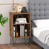 Record Player Stand with Charging Station for Living Room Bedroom-Rustic Brown