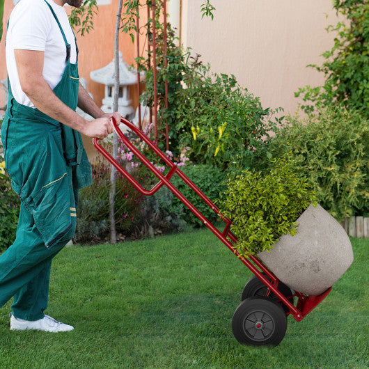 P-Handle Sack Truck with 10 Inch Wheels and Foldable Load Area-Red