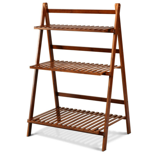 3 Tier Folding Bamboo Flower Shelf -Brown