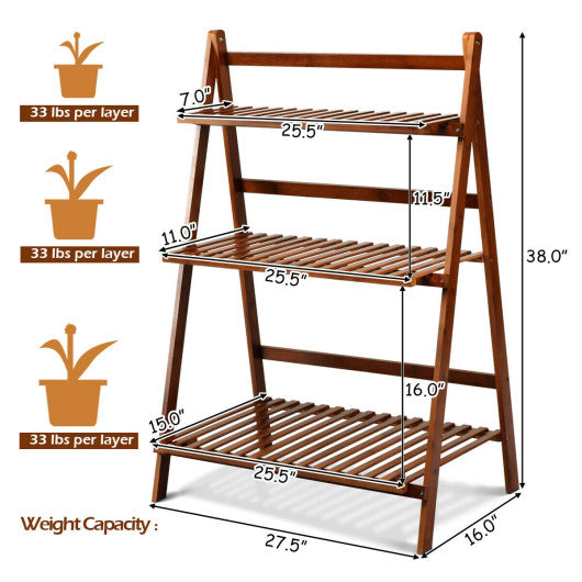 3 Tier Folding Bamboo Flower Shelf -Brown