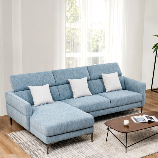 105 Inch L-Shaped Sofa Couch with 3 Adjustable Headrests-Blue