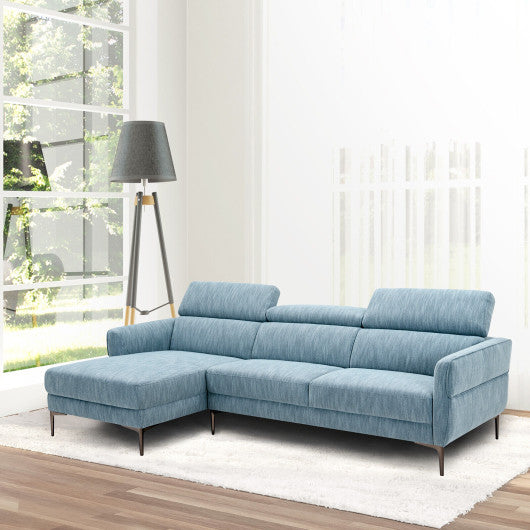 105 Inch L-Shaped Sofa Couch with 3 Adjustable Headrests-Blue