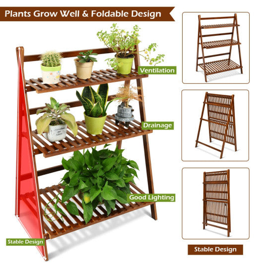 3 Tier Folding Bamboo Flower Shelf -Brown