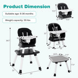 6-in-1 Convertible Baby High Chair with Adjustable Removable Tray-Black
