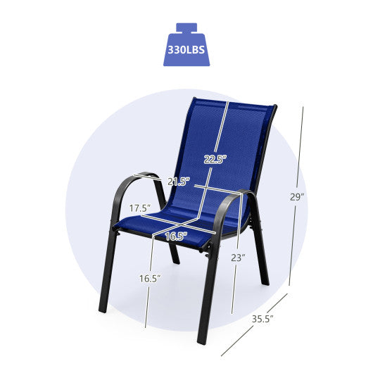 4 Pieces Stackable Patio Dining Chairs Set with Armrest-Navy