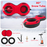 80" 2-Person Inflatable Snow Sled for Kids and Adults-Red