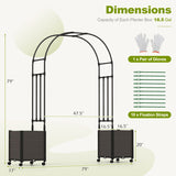 6.6 Feet Arch Arbor Trellis with 2 Planter Boxes & Detachable PE-Coated Metal Tubes-Black