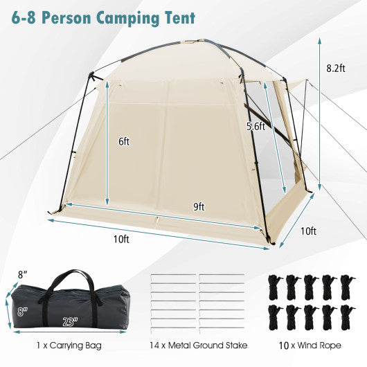 10 x 10 Feet Screened Canopy Tent w/ Vestibule and Zippered Door-Beige