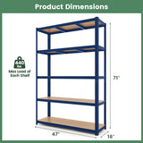 5-Tier Heavy Duty Metal Shelving Unit with 2200 LBS Total Load Capacity-Blue