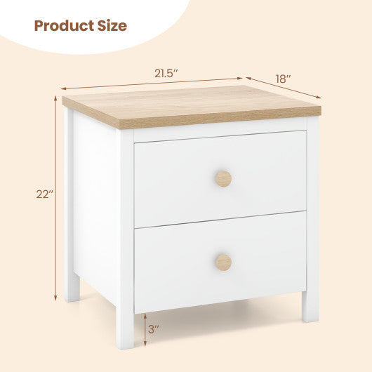 2-Drawer Nightstand with Rubber Wood Legs-White