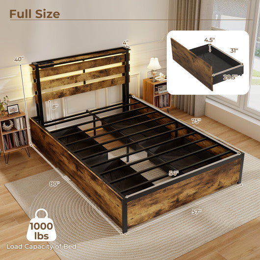 Full/Queen/Twin Size Bed Frame with Drawers LED Lights and USB Ports-Full Size