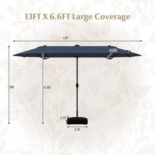 13FT Double-sided Patio Umbrella with Solar Lights for Garden Pool Backyard-Navy