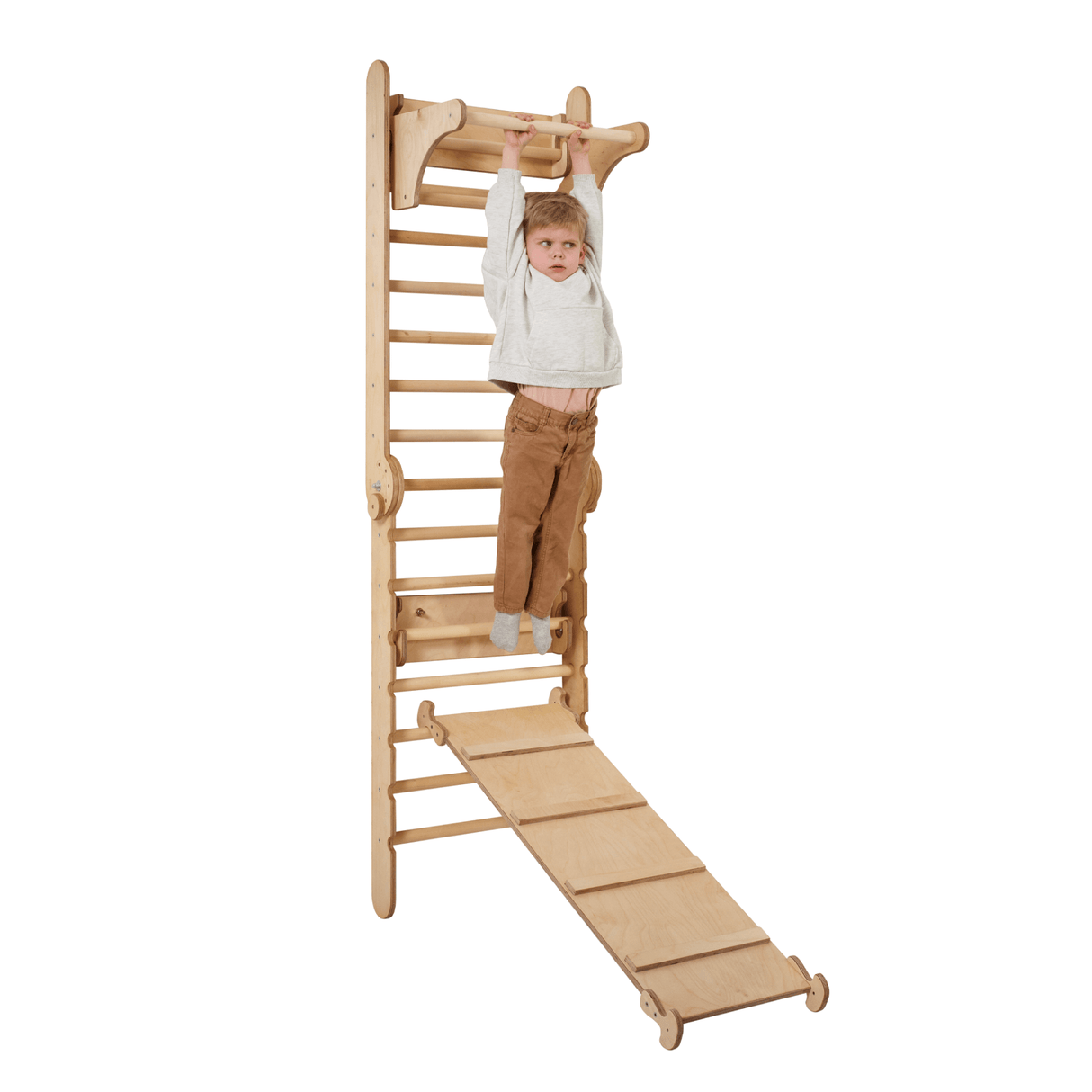 4in1 Climbing Set: Wooden Swedish Wall + Swing Set + Slide Board + Triangle Ladder