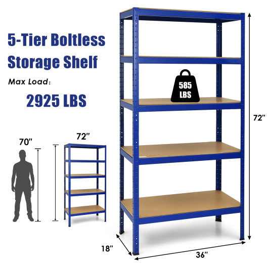 71 inch Heavy Duty Steel Adjustable 5 Level Storage Shelves-Blue