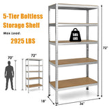 71 inch Heavy Duty Steel Adjustable 5 Level Storage Shelves-Silver