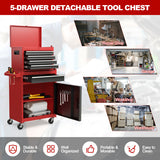 2-in-1 Tool Chest and Cabinet with 5 Sliding Drawers-Black & Red