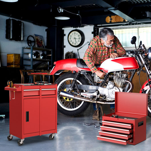 2-in-1 Tool Chest and Cabinet with 5 Sliding Drawers-Red