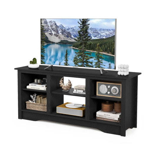 TV Stand for up to 65" Flat Screen TVs with Adjustable Shelves for 18" Electric Fireplace (Not Included)-Black