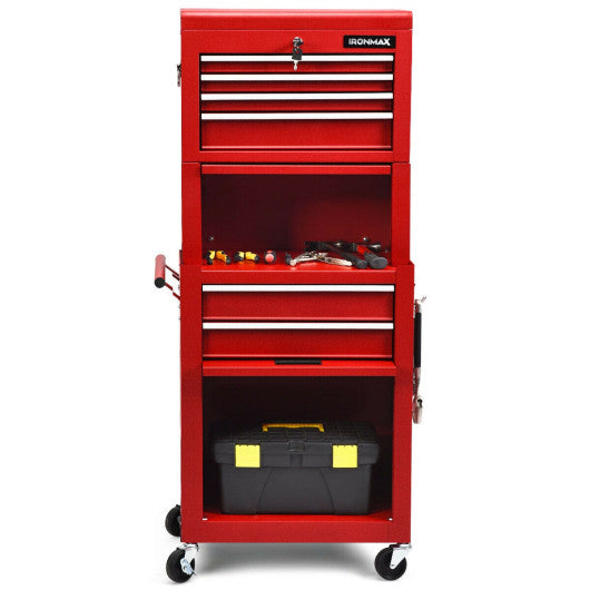 6-Drawer Tool Chest with Heightening Cabinet-Red