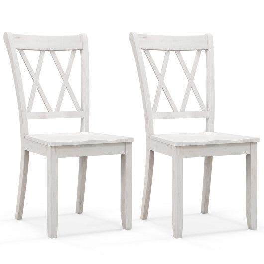 Set of 2 Wooden Dining Chairs Mid Century Farmhouse Retro Kitchen Chairs-White