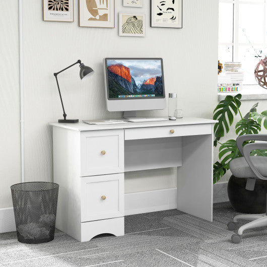 Wooden Computer Desk Workstation with 3 Drawers for Home and Office-White