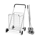 Portable Folding Shopping Cart Utility for Grocery Laundry-Silver