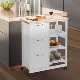 Rolling Kitchen Island Utility Storage Cart with 3 Large Drawers-White