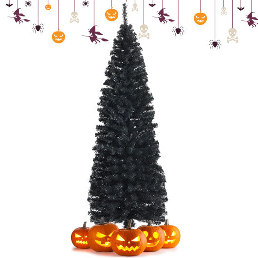 6ft Unlit Artificial Christmas Halloween Pencil Tree Black with Metal Stand-Black