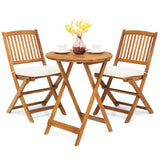 3 Pieces Patio Folding Bistro Set with Padded Cushion and Round Coffee Table-White