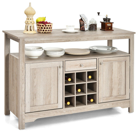 Server Buffet Sideboard With Wine Rack and Open Shelf-Gray