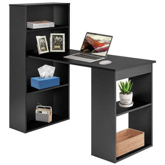 Computer Desk Writing Workstation Office with 6-Tier Storage Shelves-Black