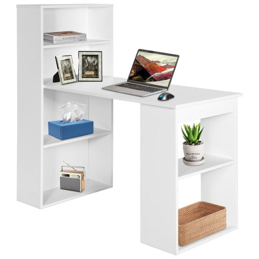 Computer Desk Writing Workstation Office with 6-Tier Storage Shelves-White